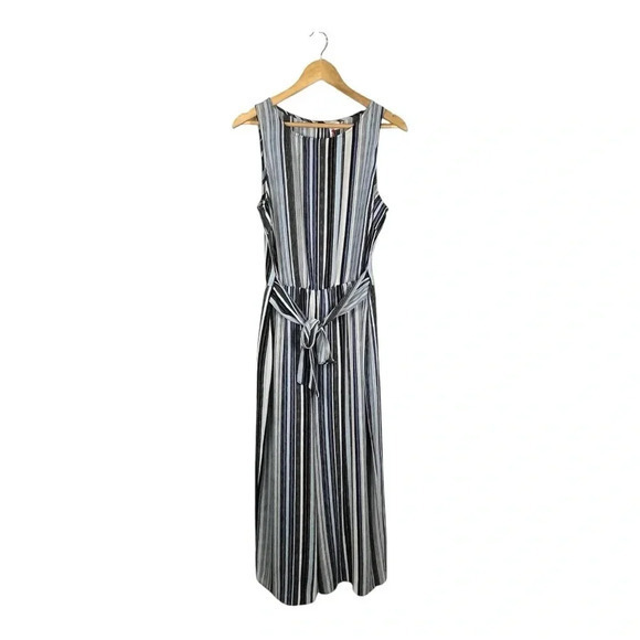 Elle‎ Striped Wide Leg Sleeveless Jumpsuit Belted Women Size Medium NWT - Picture 1 of 9